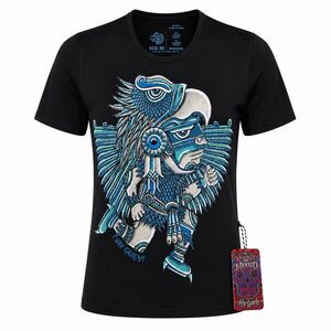 Ay Guey Mexico Eagle Warrior Graphic Tee Men XS Black Blue Aztec Mayan Shirt NWT